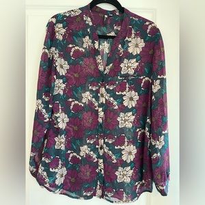 Purple Floral Long Sleeve Blouse